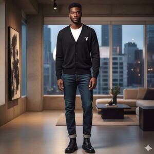 Playboy by Pacsun Black Button Up Cardigan Sweater SZ Large Academia Streetwear